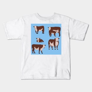 Hereford Cattle Pattern Blue Kids T-Shirt